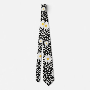 black and white floral pattern tie