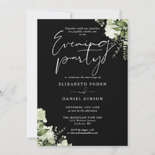 Black And White Floral Photo Wedding Evening Party Invitation
