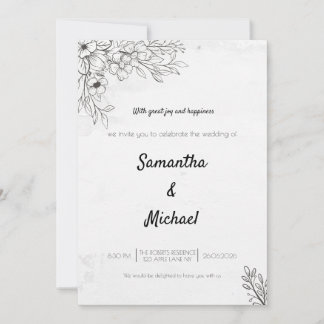 Black and White Floral Photo Wedding Invitation | 