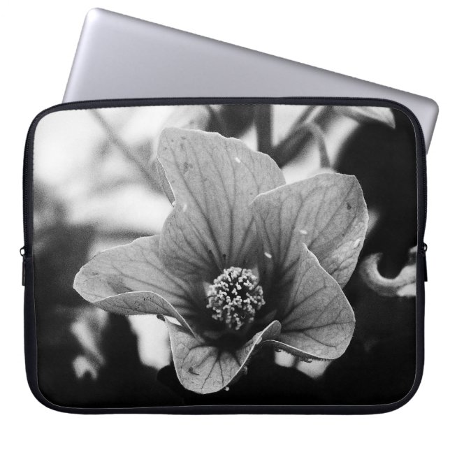 Black and White Floral Photography Laptop Sleeve (Front)