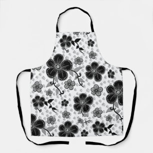 Black and White Floral Print Apron