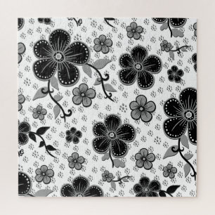 Black and White Floral Print Jigsaw Puzzle