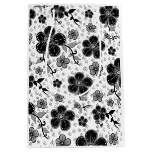 Black and White Floral Print Medium Gift Bag