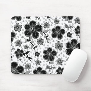 Black and White Floral Print Mouse Mat