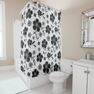 Black and White Floral Print Shower Curtain