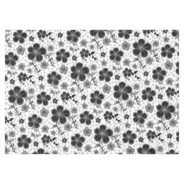 Black and White Floral Print Tablecloth (Front (Horizontal))