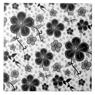 Black and White Floral Print Tile