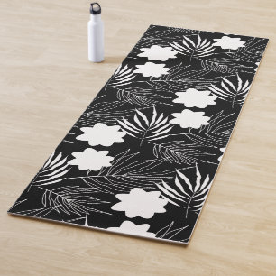 Black and White Floral Print Yoga Mat