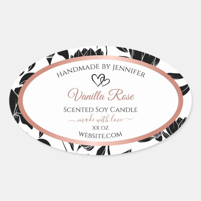 Black and White Floral Product Labels Rose Gold (Front)