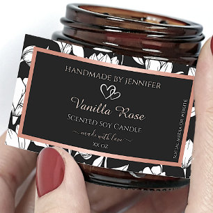 Black and White Floral Product Labels Rose Gold