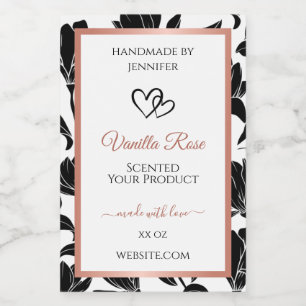 Black and White Floral Product Labels Rose Gold
