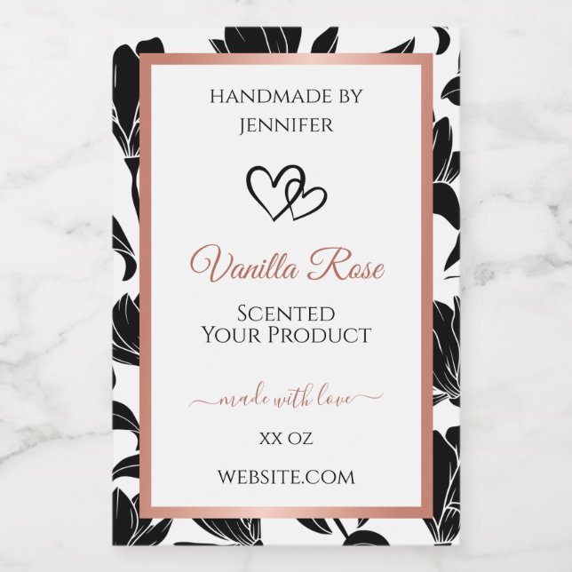 Black and White Floral Product Labels Rose Gold (Single Label)