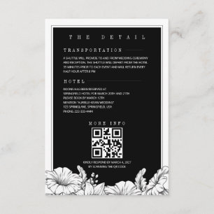 Black and White Floral QR Details Wedding Enclosure Card