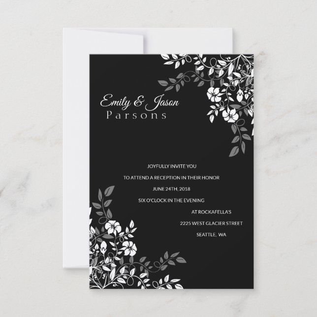 Black and White Floral Reception Invitation (Front)