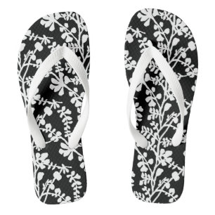 Black And White Floral Repeating Pattern Flip Flops