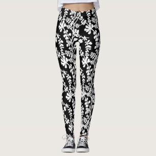 Black And White Floral Repeating Pattern Leggings