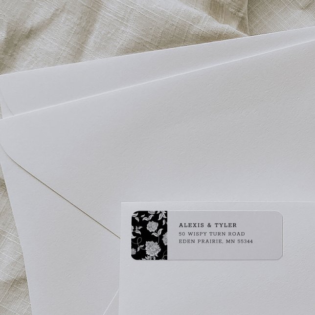 Black and White Floral Return Address Label (Creator Uploaded)