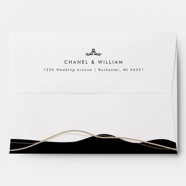 Black and white floral return address wedding envelope (Back (Top Flap))