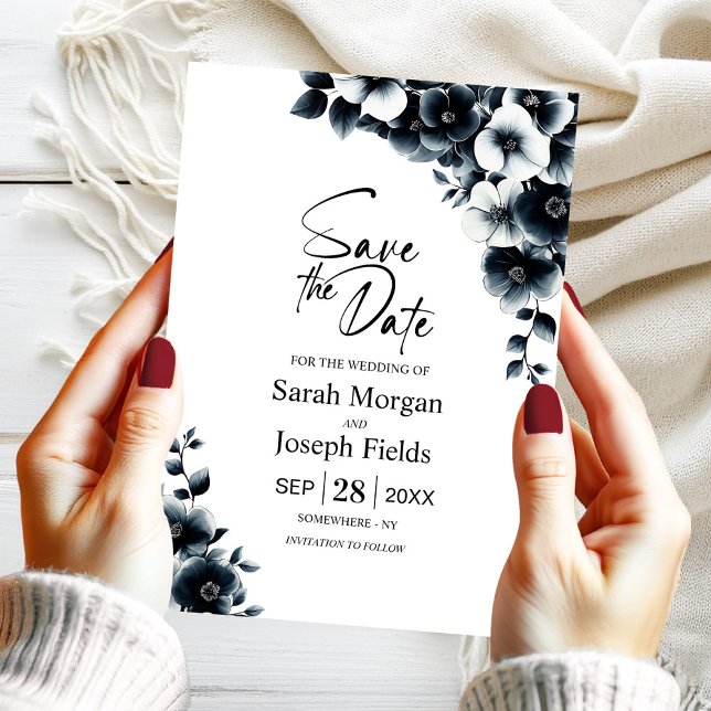 Black and White Floral Save the Date Invitation (Creator Uploaded)