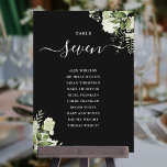 Black And White Floral Seating Plan Table Number<br><div class="desc">These elegant black and white botanical greenery leaves wedding table numbers can be personalised with your guests' seating plan set in chic typography. The cards are printed on the front and back (double-sided). Designed by Thisisnotme©</div>