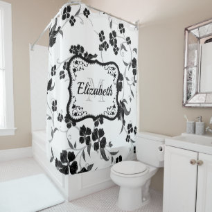 Black and White Floral Shower Curtain