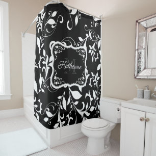 Black and White Floral Shower Curtain