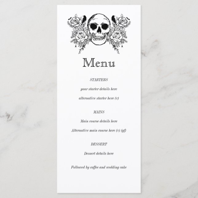 Black and white Floral skull tattoo menu (Front)