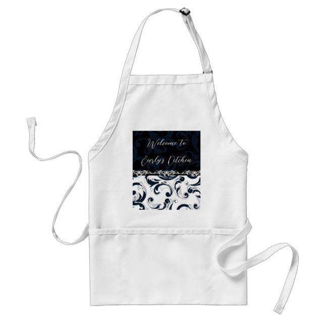 Black and White Floral Standard Apron (Front)
