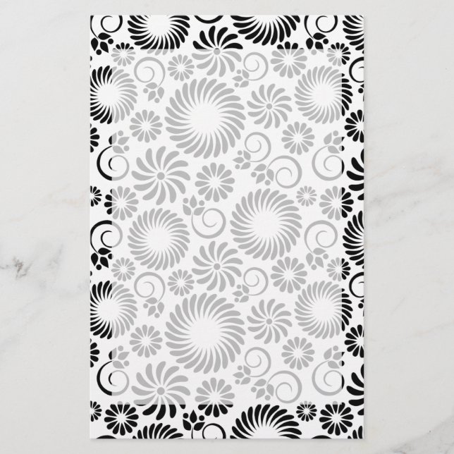 Black and white floral Stationery (Front)