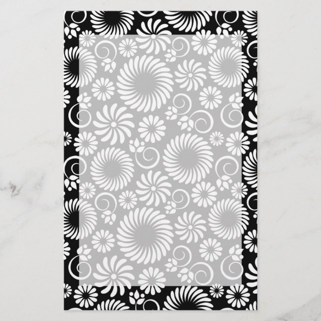 Black and white floral Stationery (Front)