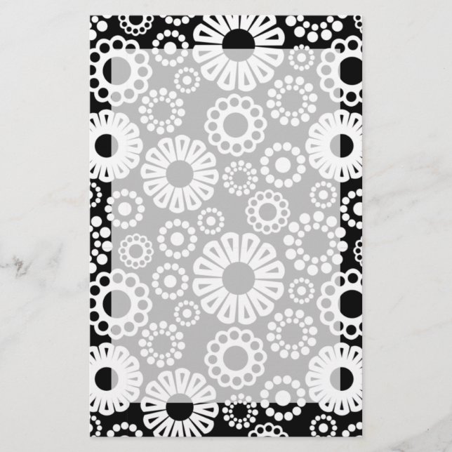 Black and white floral Stationery (Front)