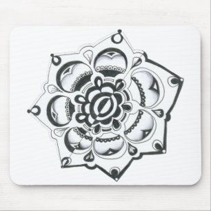 Black and White Floral Symmetry Mouse Mat