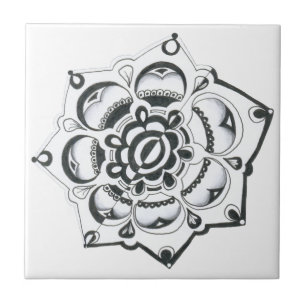 Black and White Floral Symmetry Tile