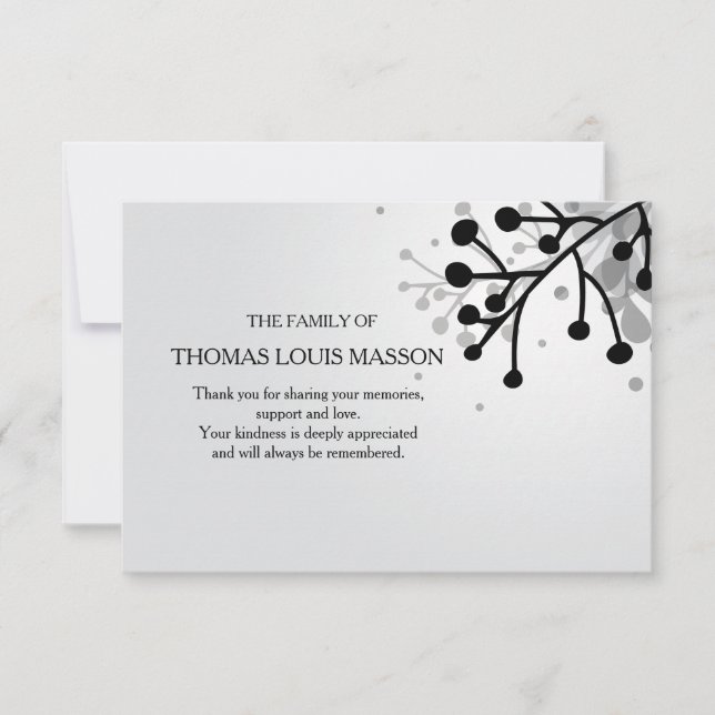 Black and White Floral Sympathy Thank You Card (Front)