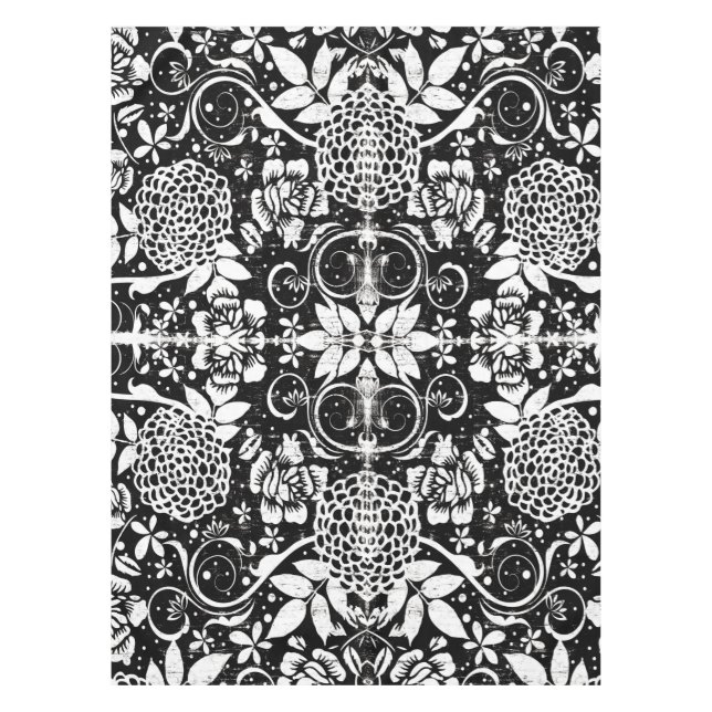 Black and White Floral Tablecloth (Front)