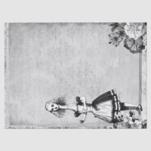 Black and White Floral Tall Alice in Wonderland Tissue Paper