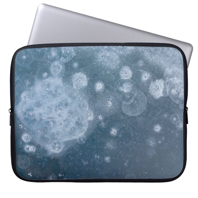 Black and white floral textile laptop sleeve (Front)