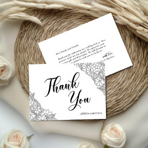 Black and White Floral Thank You Card