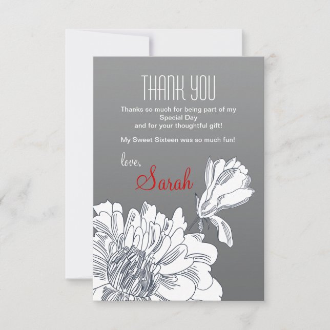 Black and White Floral Thank You Card (Front)
