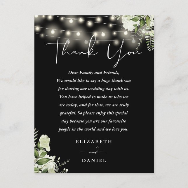 Black And White Floral Thank You Wedding Card (Front)