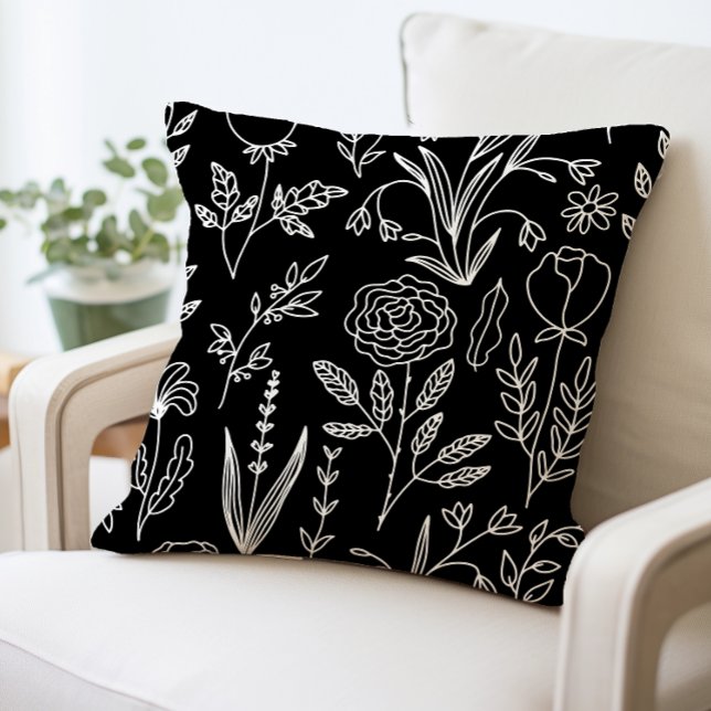 Black and White Floral Throw Pillow (Creator Uploaded)