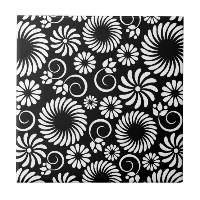 Black and white floral Tile (Front)