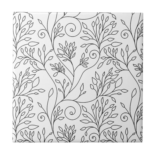 Black and white floral Tile (Front)
