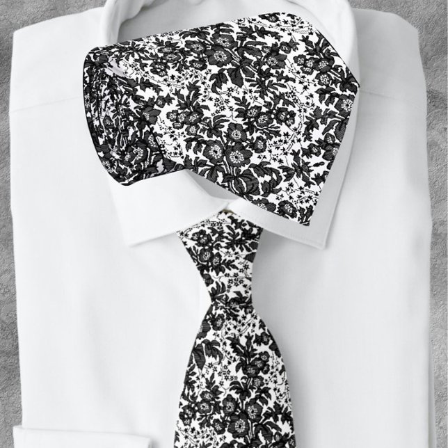 Black and White Floral Tiny Flowers Tie (Creator Uploaded)
