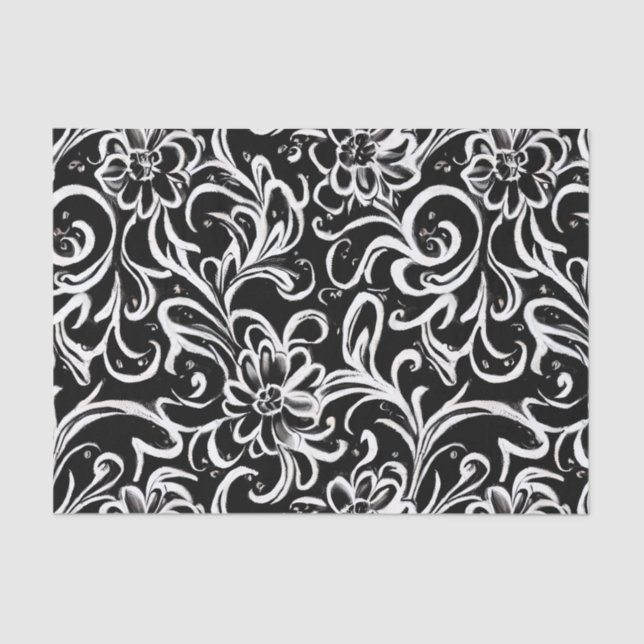 Black and White Floral Tissue Paper (Front)