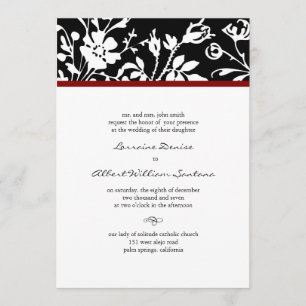 Black and White Floral Top Wedding Invitation