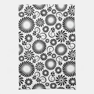 Black and white floral Towel