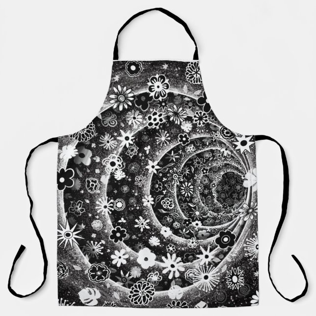 Black and white floral tunnel design  apron (Front)