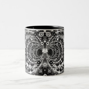 Black and white floral tunnel design Two-Tone coffee mug