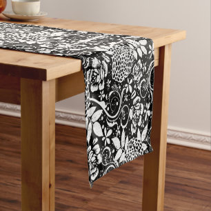 Black and White Floral Victorian Short Table Runner